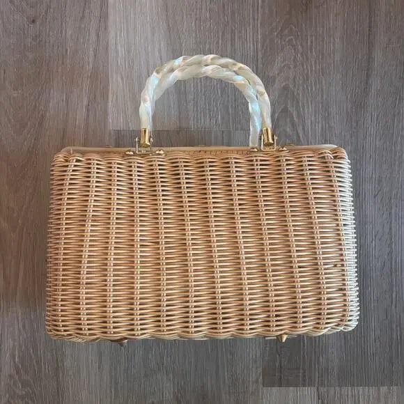 Vtg 60s Princess Charming Wicker Seashell Purse Novelty Kitsch Mermaid Nautical